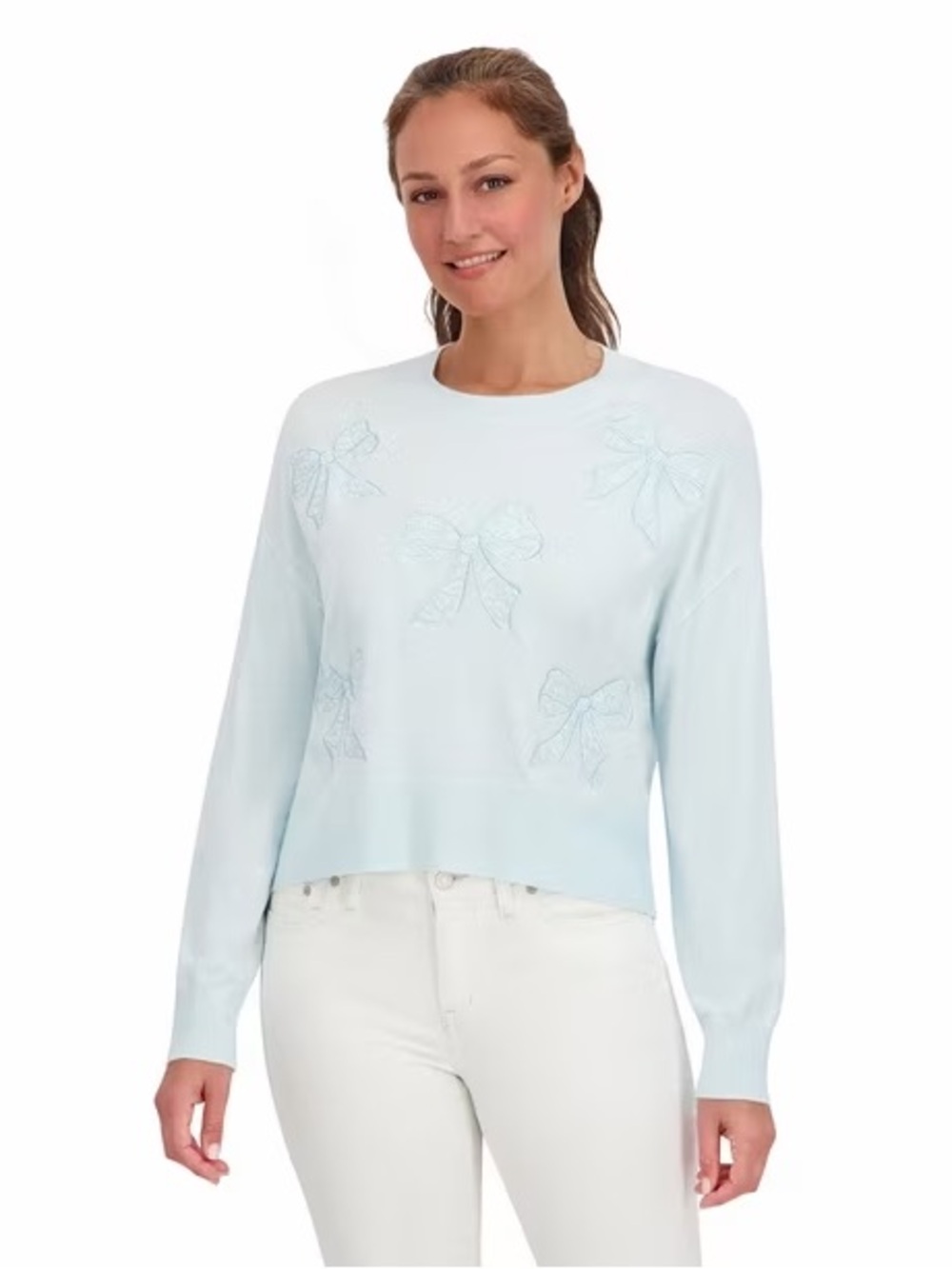 Bridgerton XL Women's Blue Lace Bow Sweater